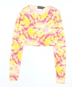 PRETTYLITTLETHING Womens Yellow Polyester Blend Cropped T-Shirt Size 6 Crew - Picture 1 of 12