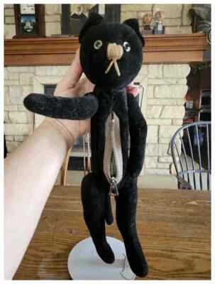 Bolso Cartera Inusual Vintage Terciopelo Niño Gato Negro con Ojos de Cristal Foto 1 de 4