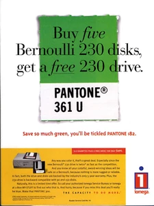 Anuncio Vintage Pantone 361 Iomega Cremallera Drive Estampado Bernoulli Verde Diseño Gráfico Años 90 - Imagen 1 de 1