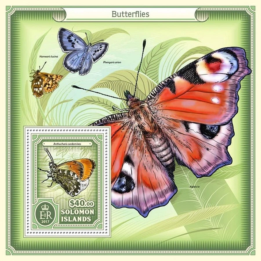BUTTERFLIES Insect 1-Value MNH Stamp Sheet #164 (2017 Solomon Islands) - Image 1 of 1