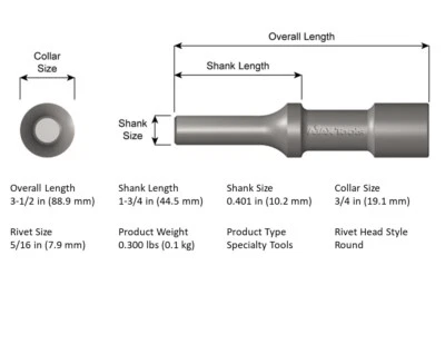 Ajax Tools A1606 - 5/16 Round Rivet Set - Made In The USA - Image 1 of 2