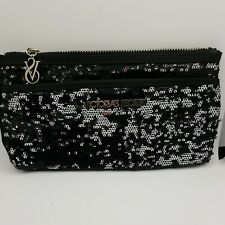 Victoria's Secret 9"×5" Sequins Double Zip Bag Clutch/Pouch Black & Silver