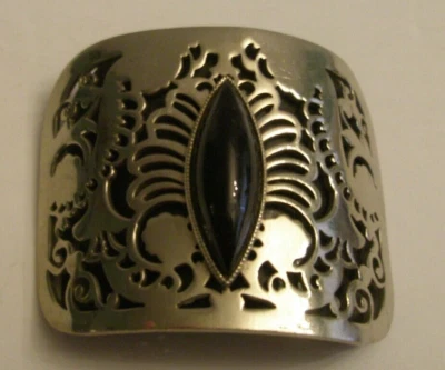 Men's Belt Buckle Silverplate w/Black Made in France 2 1/2"   A - Image 1 of 4