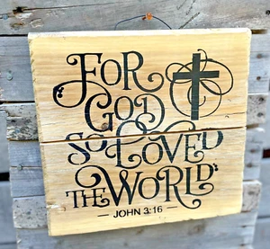 Hängendes christliches handbemaltes Wohndekorschild John 3:16 - Bild 1 von 4