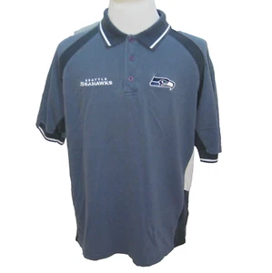 SEATTLE SEAHAWKS Men's Size Large Blue Short Sleeve Logo Polo Shirt NFL Football - Picture 1 of 5