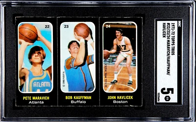 1971-72 Topps Trios Sticker #22/23/24 SGC 5 Pete Maravich Kauffman Havlicek NBA - Image 1 of 2