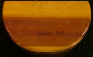 VINTAGE WOODEN "GORDAN, WIS" SOUVENIR  1/2 MOON SHAPED HINGED CEDER BOX  - Picture 1 of 3