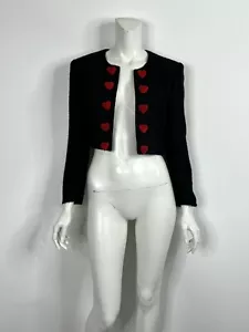 Chaqueta De Colección Moschino Recortada Azul Marino Terciopelo Corazón Botón 42 M - Imagen 1 de 18
