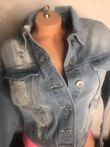 Anthropologie POL Distressed Light Wash Jeansjacke ausgefranst Gr. Medium neu ohne Etikett - Bild 1 von 12