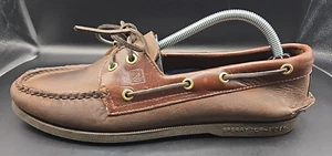 Sperry Top Slider 2 Eye Brown Leather Boat Shoes Size 10 M Leather upper 0195512 - Picture 1 of 16