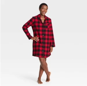 Women's Holiday Buffalo Check Plaid Flannel Matching Family Pajama NightGown XS - Picture 1 of 3