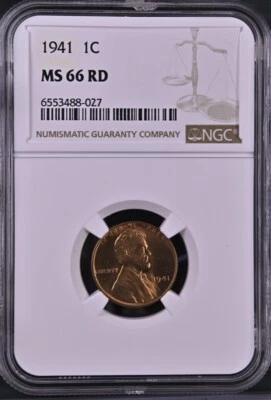 1941 1C RD Lincoln Wheat One Cent NGC MS66RD   6553488-027 - Image 1 of 2
