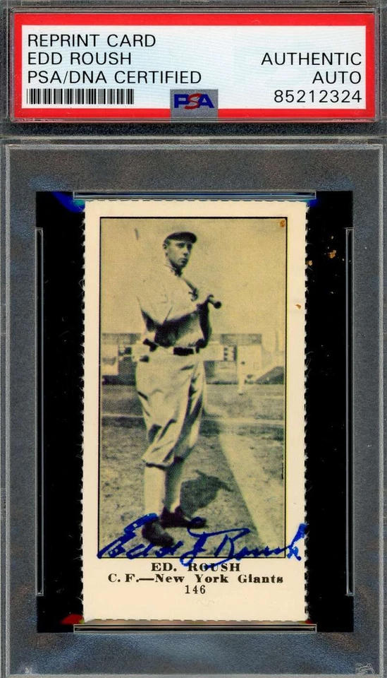 Edd Roush PSA DNA Signed 1916 Famous Barr Dover Reprint Autograph - Image 1 of 1