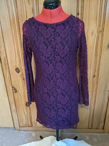 Elan Women Boho Knit Lace Short Mini Dress Scoop Back Medium M Bell Sleeve NWT - Picture 1 of 10