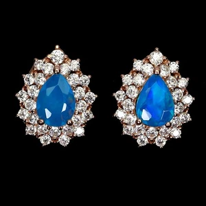 Pendientes de plata de ley 925 ovalados ópalo azul 7x5 mm joyas de piedras preciosas naturales - Imagen 1 de 14