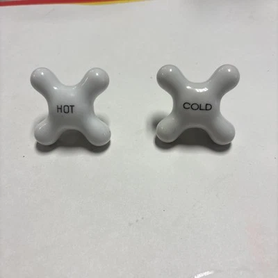 Pair of Antique Porcelain Hot & Cold Knobs  2.75" Diagonal Length - Image 1 of 4