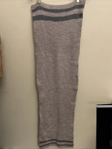 Vintage Wide Wool Scarf Handmade Tan with Gray Stripes Neck Warmer Double Layer - Picture 1 of 5