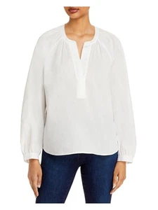 JOIE Womens White Poplin Pleated Button Pullover Cuffed Sleeve Crew Neck Top XS - Picture 1 of 9