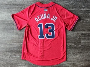 NWT Nike MLB Men’s Atlanta Braves Ronald Acuña Jr #13 Red Cool Base Jersey Large - Picture 1 of 8