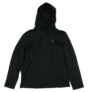 Polo Ralph Lauren Hombre Algodón Jersey Camiseta Con Capucha Negro Rojo Poni - Imagen 1 de 8