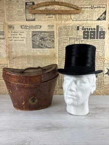 Vintage Black Silk Top Hat Size 56 cm Size M Super Fine London Vintage With Case - Picture 1 of 7