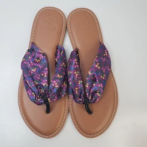 Matilda Jane Thong Sandals 7 Purple Floral Satin Open Toe Beach Flip Flop Slides - Picture 1 of 11