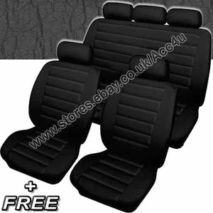 Plain Black Supple Quilted Luxury Leather Look Airbag Car Seat Covers Set +Fr - Picture 1 of 3