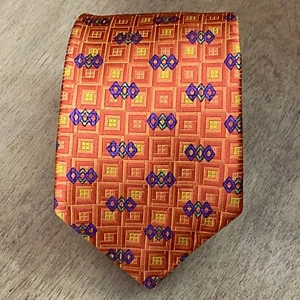 Robert Talbott Best Of Class Tie Orange Geometric Silk Necktie Hand Sewn USA - Picture 1 of 9