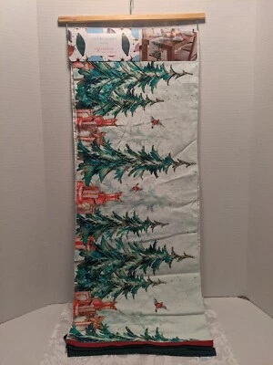 Cynthia Rowley Beaded Christmas Tree Cardinal  Table Runner Holiday 14"x72" - Image 1 of 4