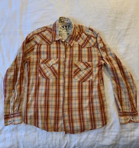 Vintage GUESS JEANS mens western shirt long sleeve pearl snap button size L - Picture 1 of 6