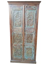 Antique Armoire Distressed Blue Indian Cabinet Reclaimed Teak Farmhouse Bohochic