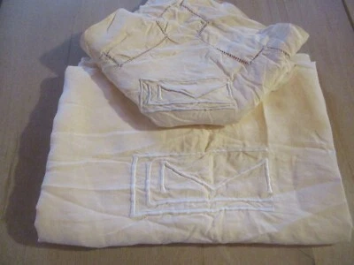 Retour de drap N°95 coton jaune?? monogramme GML ?? 100 X 180 Cm + 1 taie Abimés - Photo 1/4