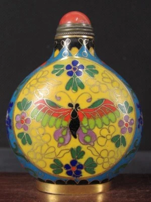 Botella de tabaco Cloisonne china con dos patrones de mariposas hecha a mano Foto 1 de 4