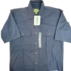 CABELAS Mens Small Shirt Short Sleeve Button-Front Dark Blue Solid Pockets - Picture 1 of 10
