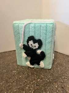 Handmade Kitten & Yarn Cross Stitch Tissue Kleenex Box Cover NEW - Picture 1 of 6
