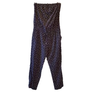 Express Pants Romper Tube Top Floral Black Ankle Pockets Size Small Tie Waist - Picture 1 of 11