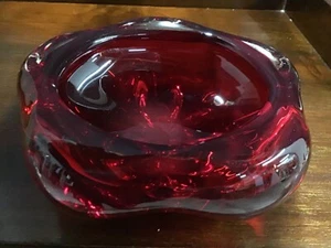 Heavy Vintage Murano Style Red Art Glass Hand Blown Centrepiece Bowl Decoration - Picture 1 of 6