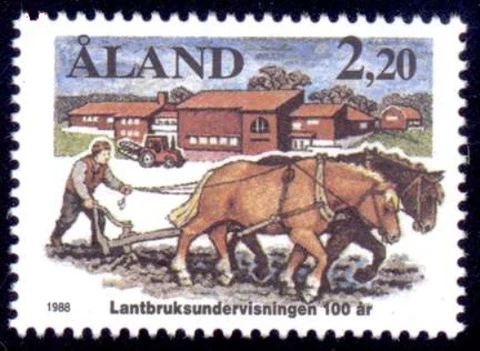 Aland 1988 Animals, Horse Ploughing, Agricultural Education, MNH / UNM Cover