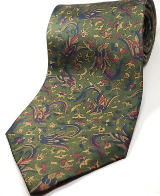 Corbata de Seda JAEGER Vintage Hecha en GRAN BRETAÑA 56" Corta Verde Floral Pájaro NUEVA Foto 1 de 4
