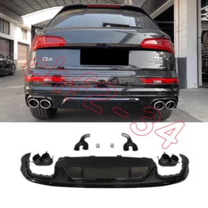 For Audi Q5 upgrade SQ5 Gloss Black Rear Bumper Diffuser Lip & Exhaust Tip 18-20 - Picture 1 of 7