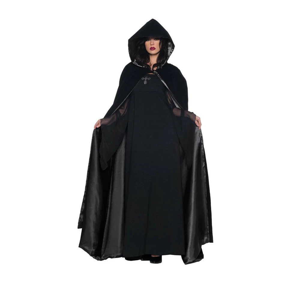 Adult 63 Inch Black Velvet Hooded Cape Cloak Gothic Costume Dress Ur29244
