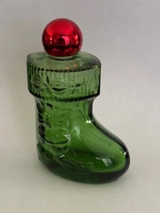 Calza Stivali Natalizi Avon Vintage Bottiglia Profumo Vetro Verde Alta 3” Palla Rossa - Foto 1 di 12