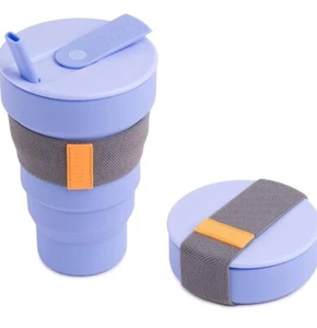 Hunu Lavender Blue Coffee Cup Lid Straw Reusable Microwave Silicone Collapsible - Picture 1 of 6