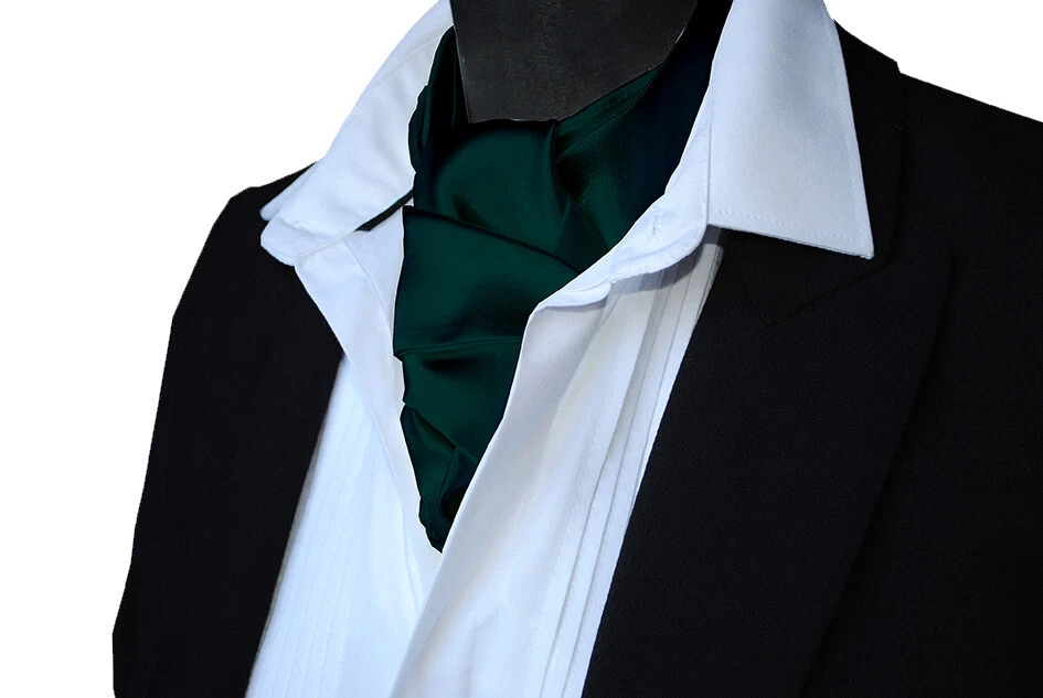 THE-TEXTILE-ROOM Dark Green shot satin Ascot CRAVAT Neck Tie Scarf