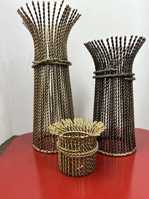 Twisted Metal Wire Candle Holder Set of 3 Pillar Bronze Gold  Wedding Decorate - Image 1 of 4