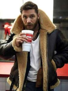 Tom Hardy Dunkerque veste en cuir cisaillement manteau pour hommes fane aviateur bombardier à fourrure