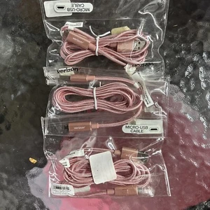 3X-Verizon Braided Pink microUSB Charge Data Cable w/LED for Samsung Galaxy - Picture 1 of 2