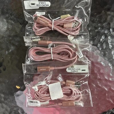 3X-Verizon Braided Pink microUSB Charge Data Cable w/LED for Samsung Galaxy - Image 1 of 2