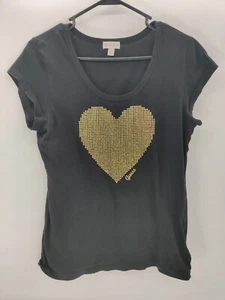Guess 1981 Damen T-Shirt schwarz mit Metallic Gold Herz Gr. XL - Bild 1 von 10