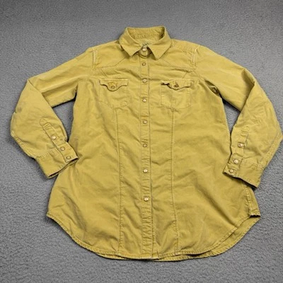 Ryan Michael Shirt Womens Medium Yellow Pearl Snap Silk Blend Western Rodeo - Image 1 of 4